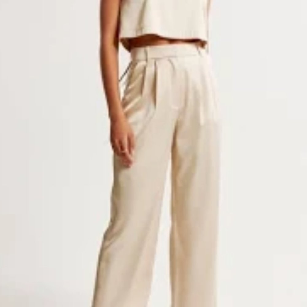 NWT Abercrombie & Fitch Sloane Satin Tailored Pants in Champagne